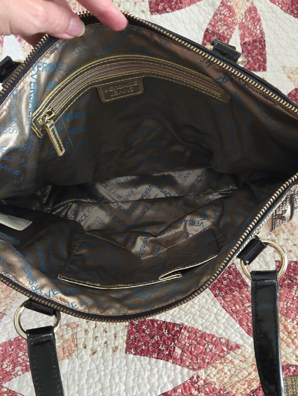 Versace Jeans Collection Beige Denim Shoulder bag with Black Snake-Trim - Picture 9 of 13